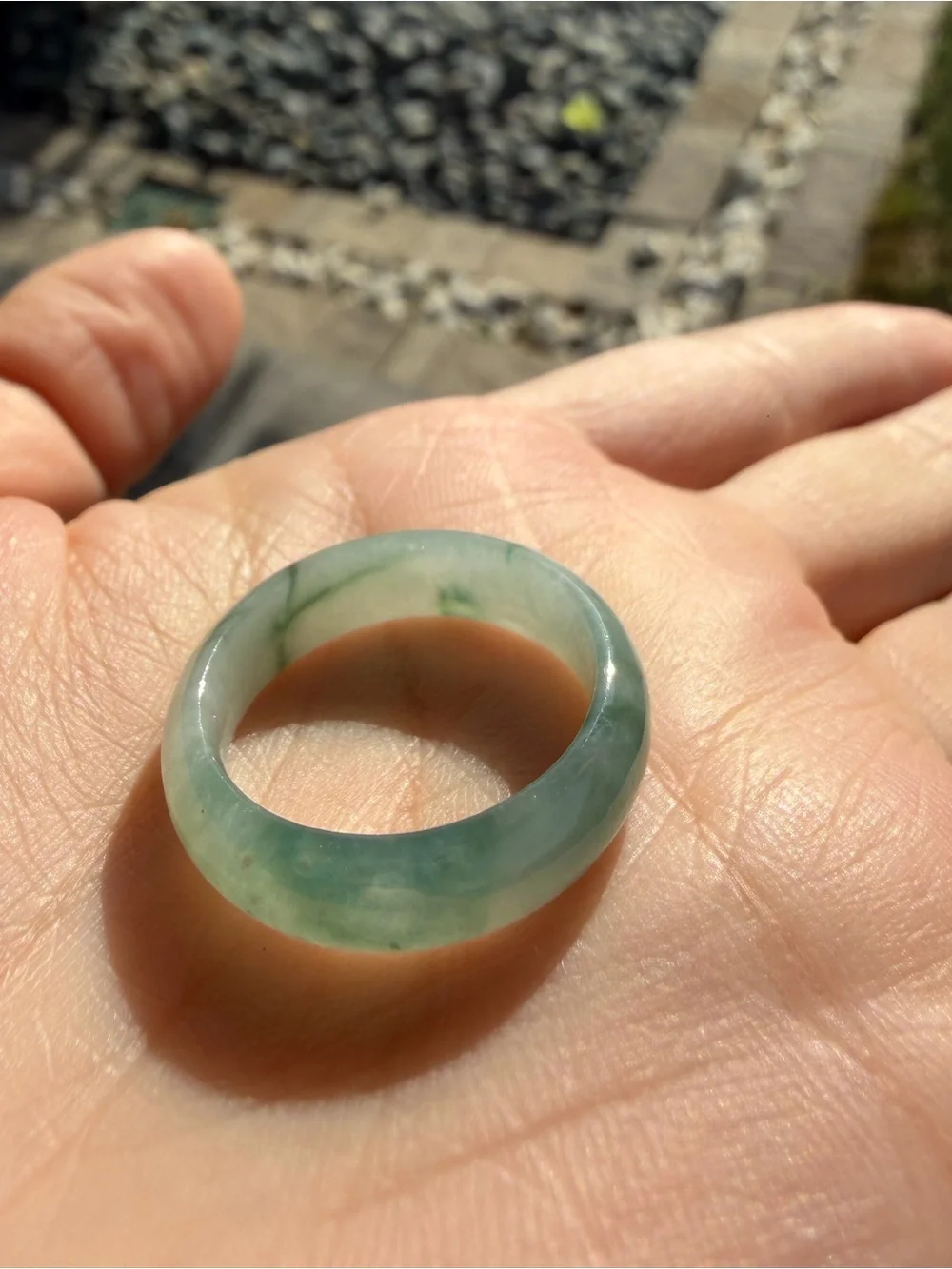 Natural Type A Burmese Icy Jadeite Solid Band Ring with Floating Green Flowers